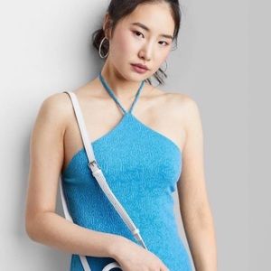 Wild Fable Knit Halter Top Stretchy Bright Blue small Side Slit Mini Dress SzXS